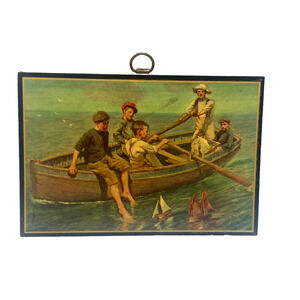 Vintage Dream Art YOUNG SAILORS BY Harold Harvey Lithograph Plaque